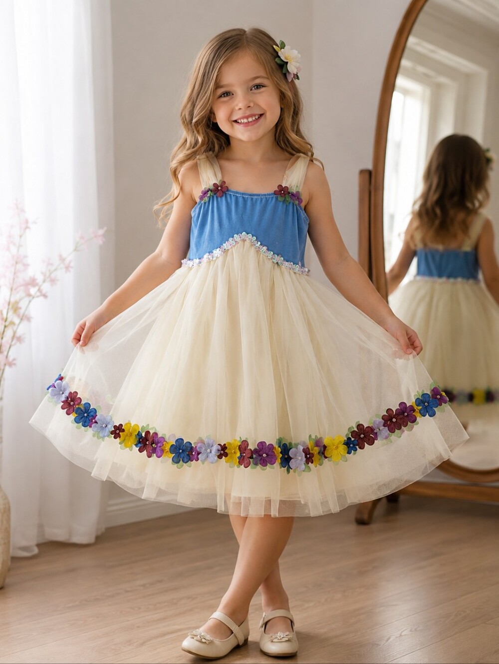 costume gallery girls medium fairy princess dress blue ivory floral tulle sequin